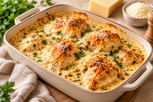 Cuisses de poulet crémeuses gratinées au parmesan