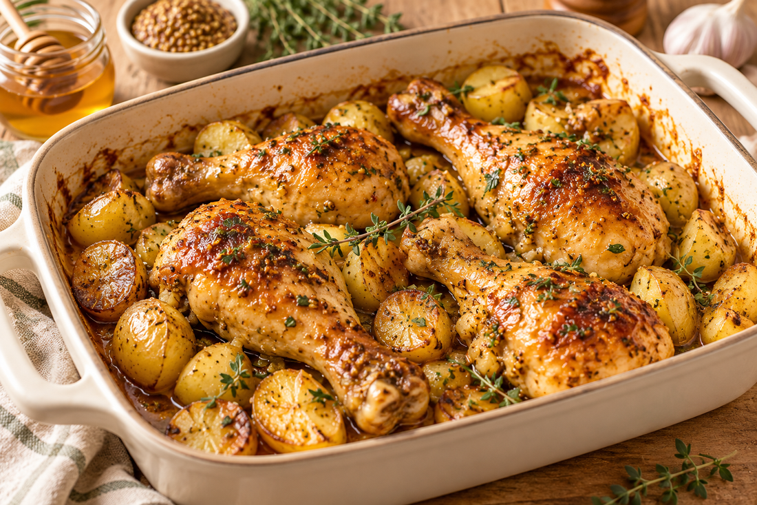 Cuisses de poulet miel & moutarde au four