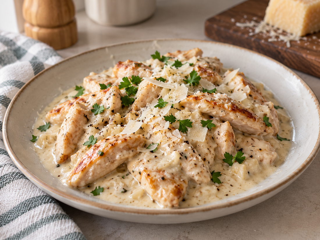 Émincé de poulet crémeux au parmesan